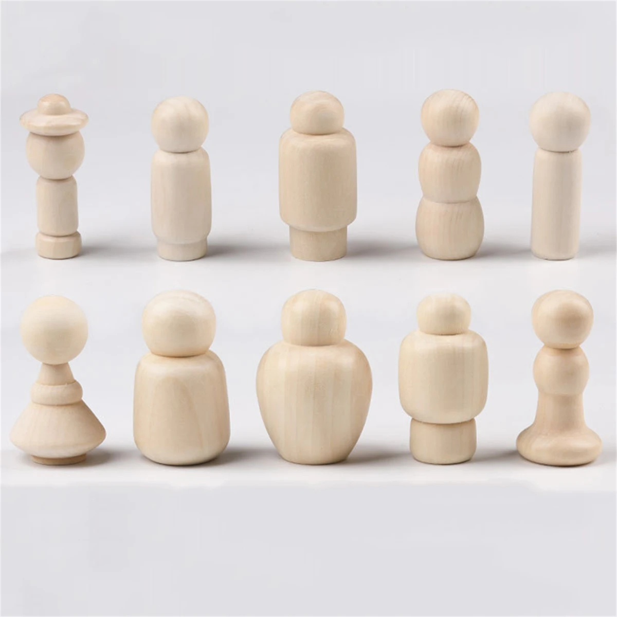 ABCPICK Wholesale Unfnished Blank Wood People Peg Dolls Wooden Figures Mini People Toys