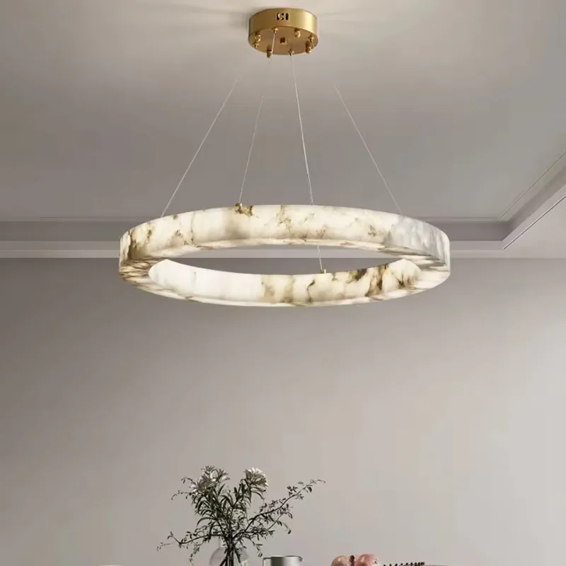 Imitation Marble Pendant Light Circular Resin Pendant Lamp for Living Room Bedroom Hanging Indoor Lighting Fixture Home Decor