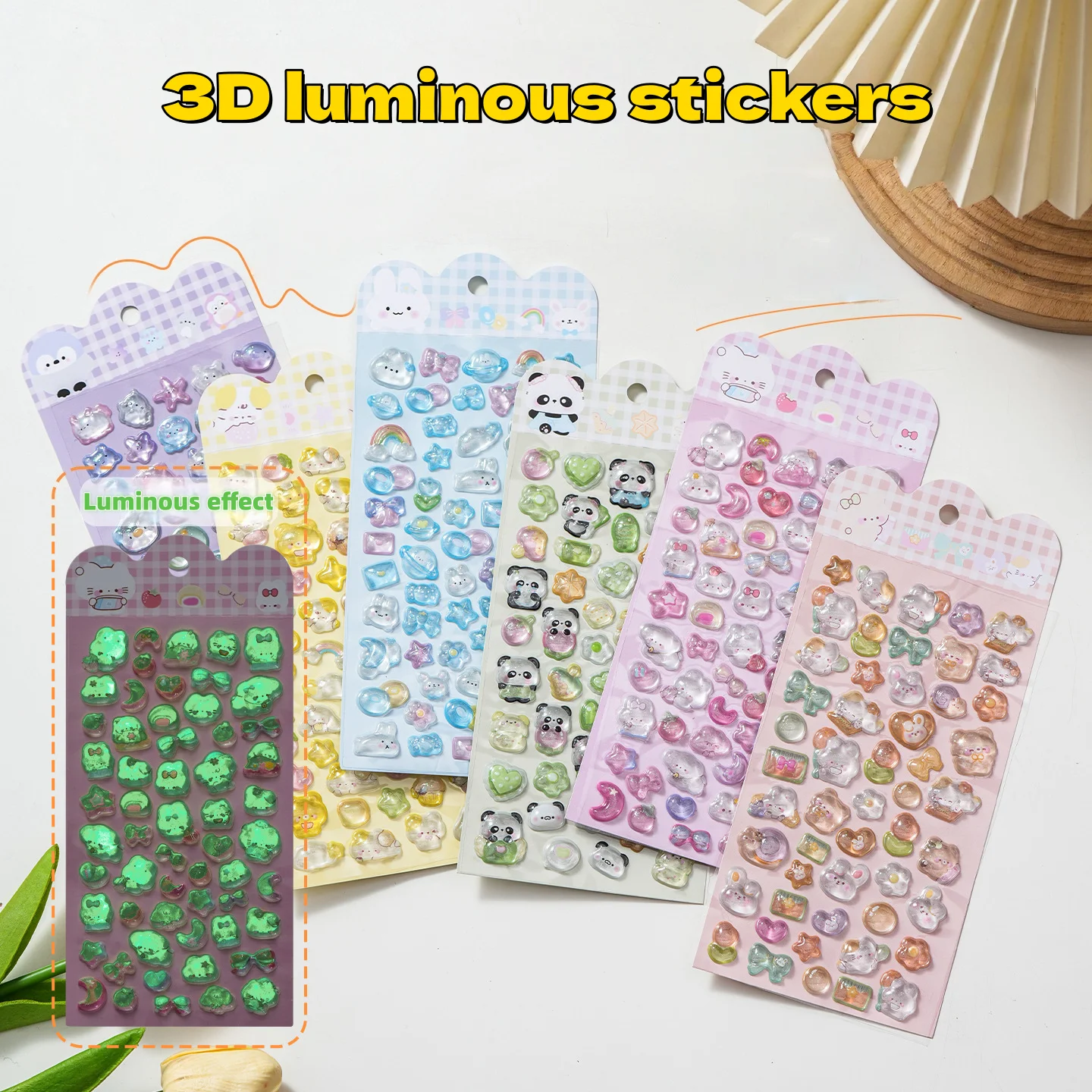 Luminous 3D Embossed Stickers, Children's Cartoon Stickers, Phone Case Decorations, Crystal Diamond Stickers, Suitable for Making Decorative Crafts, Water Bottles, and Phone Decoration Materials