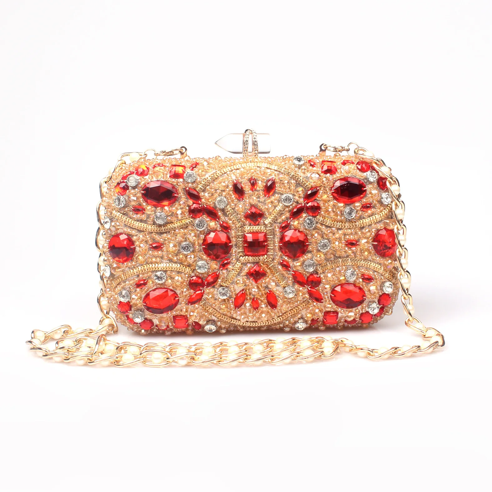 Goldene Kristall-Rotdiamant-Handtasche, Damen-Clutch – Detail 2