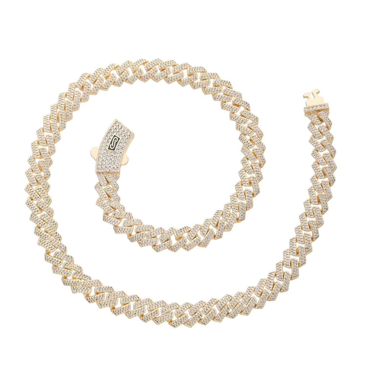 Gold Cuban Chain 8mm with Diamond Set Zircon Non-Fading High Quality Ice Crystal Chain Hip Hop Street Style, Neutral Fashion Gift