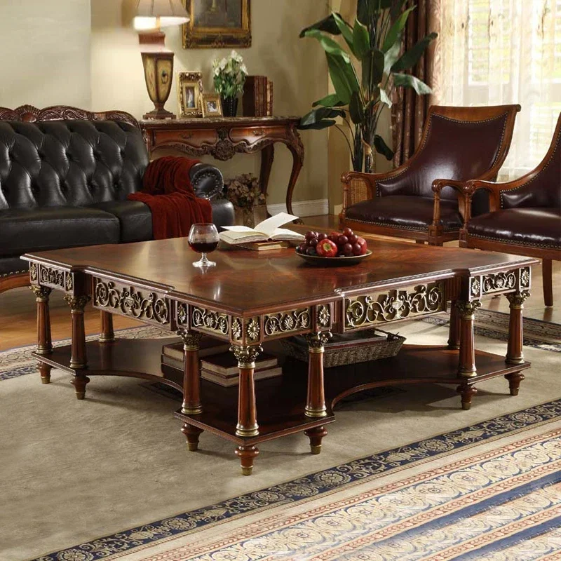 

Customized European-style solid wood coffee table villa deluxe living room square mahogany