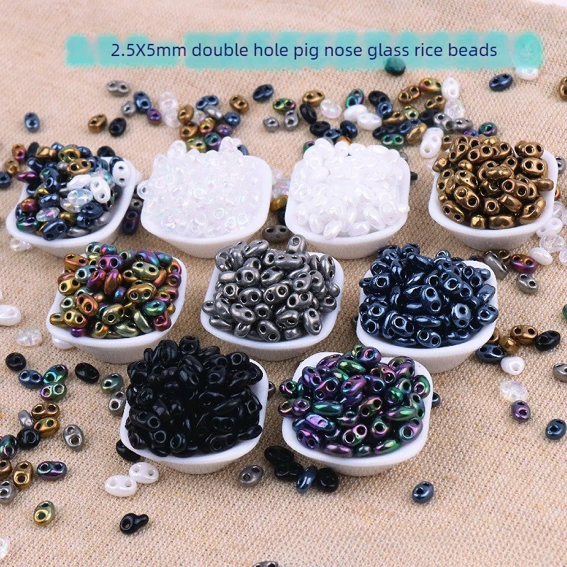 2.5X5mm Hand Woven Uniform Size DIY Bead Material Irregular Shaped Scattered Beads Double Hole Pig Nose Glass Rice Beads