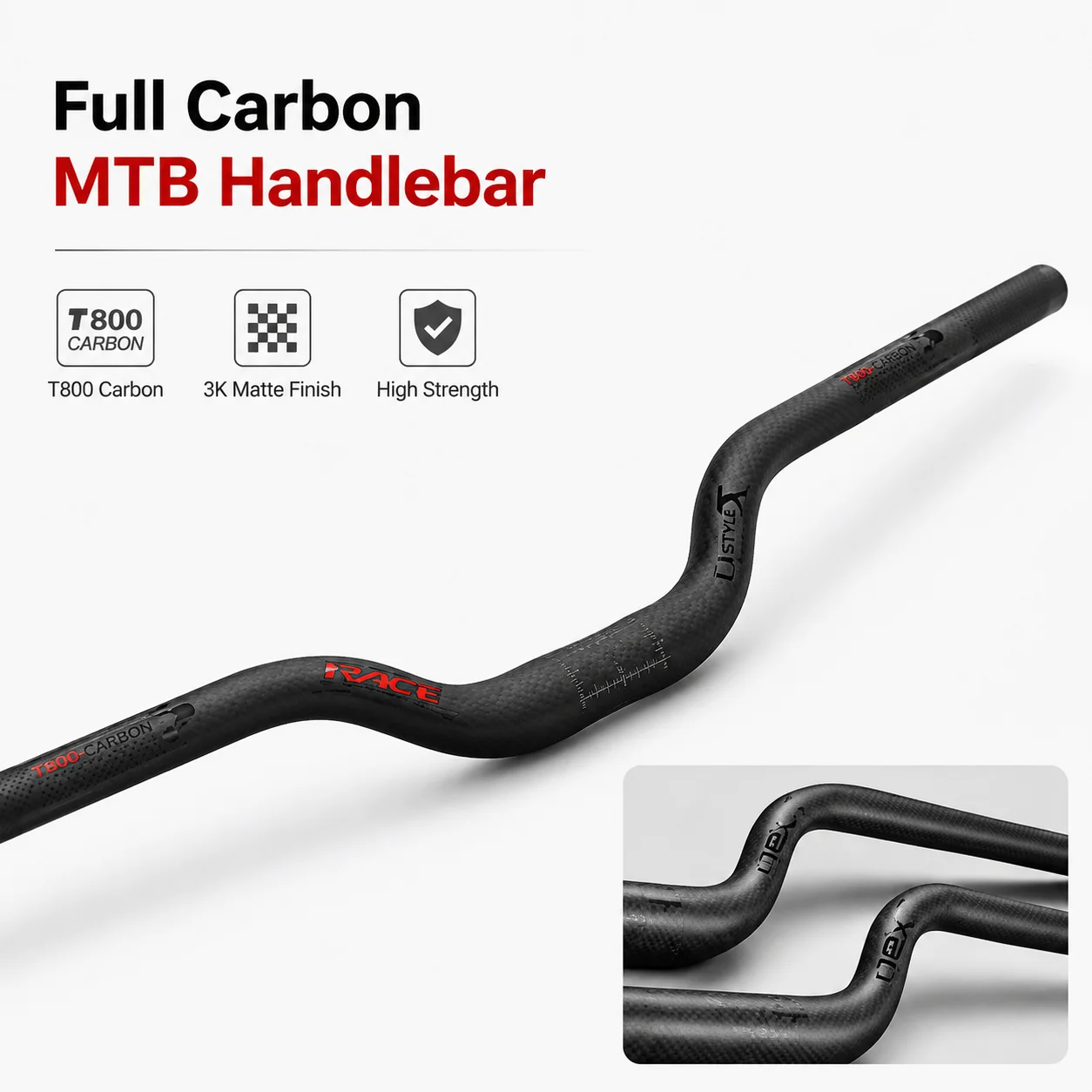 Full Carbon Fiber MTB Bicycle Handlebar Riser 31.8mm Ultralight 580-700mm Mountain Folding Road Bike Handle Bar Parts