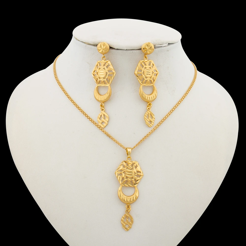 YM African Dangle Earrings and Necklace Set Gold 6
