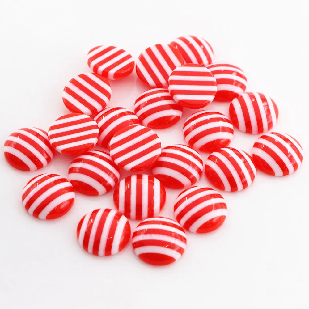 

New Fashion 40pcs 12mm White Red Colors stripe Style Flat back Resin Cabochons Fit 12mm Cameo Base Cabochons-G2-15