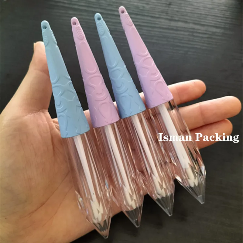 50Pcs Wholesale empty blue purple pendant necklace shaped lip gloss container packaging tubes with chain wands brush 2ml