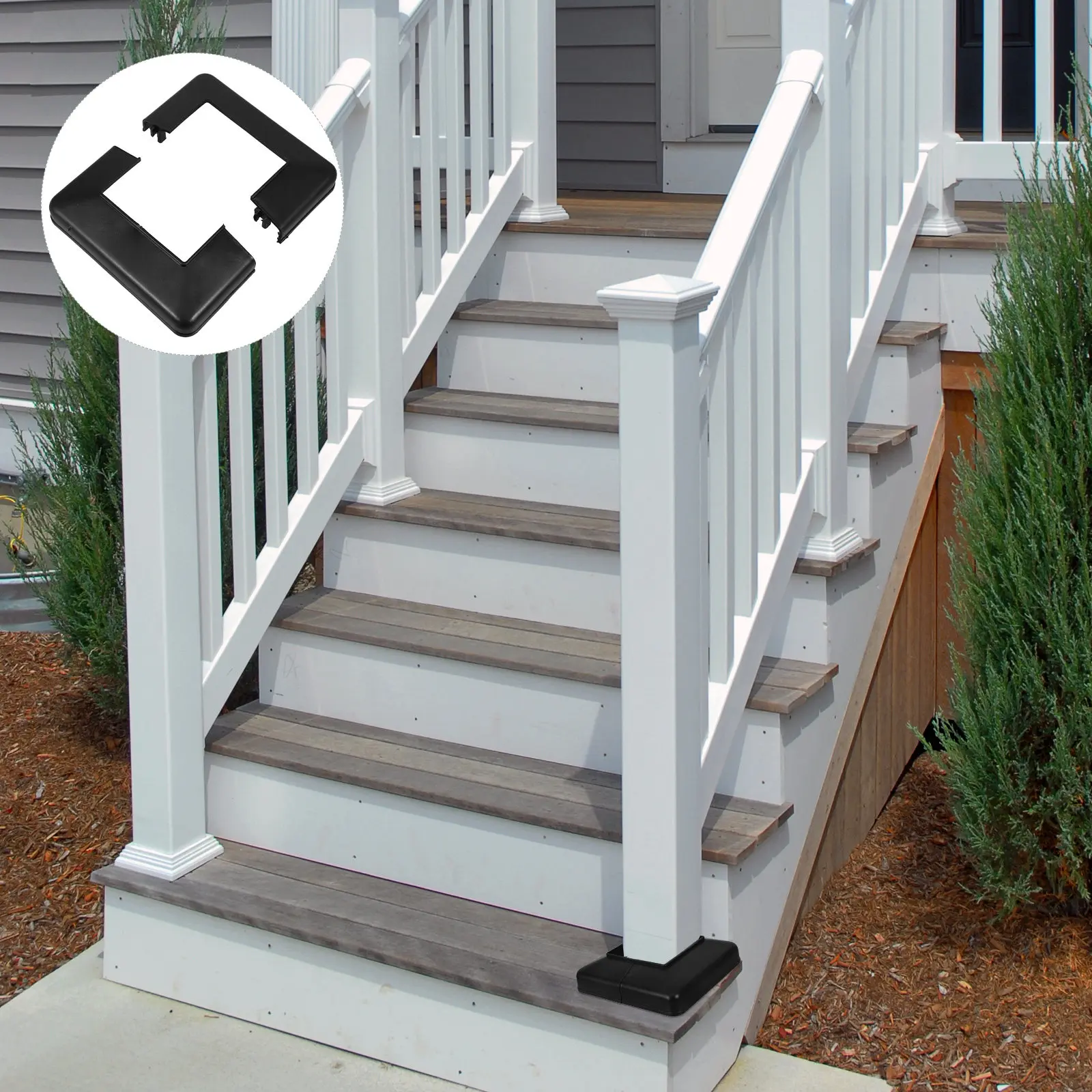4Pcs Black 4x4 Deck Post Base Cover Split Style Decorative Column Wraps Porch Staircase Rail Post Skirts Outdoor Fence Covers