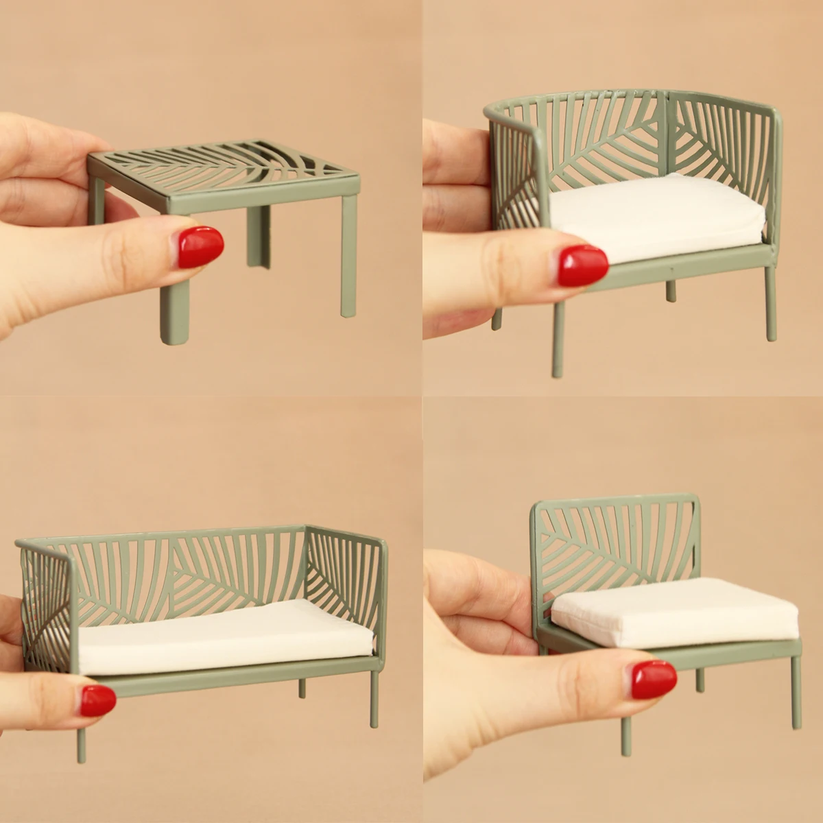 미니어처 역할 놀이 장난감 1:12 스케일 녹색 단조 철 테이블과 의자 4피스 세트 BJD Ob11 인형집 가구에 적합