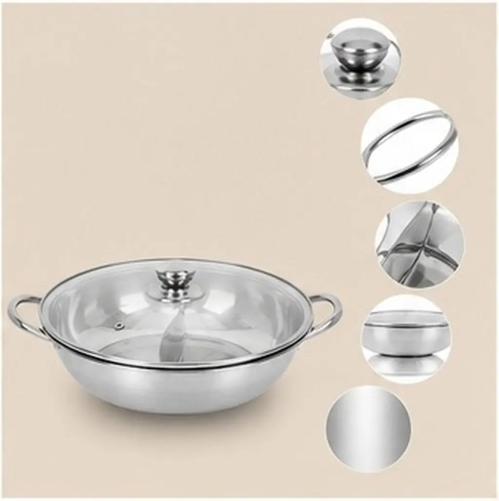 1Set Stainless Steel Dual Compartment Hot Pot Two Flavor Soup Cookware with Non Deform Design Comfort Handles Efficient Heat