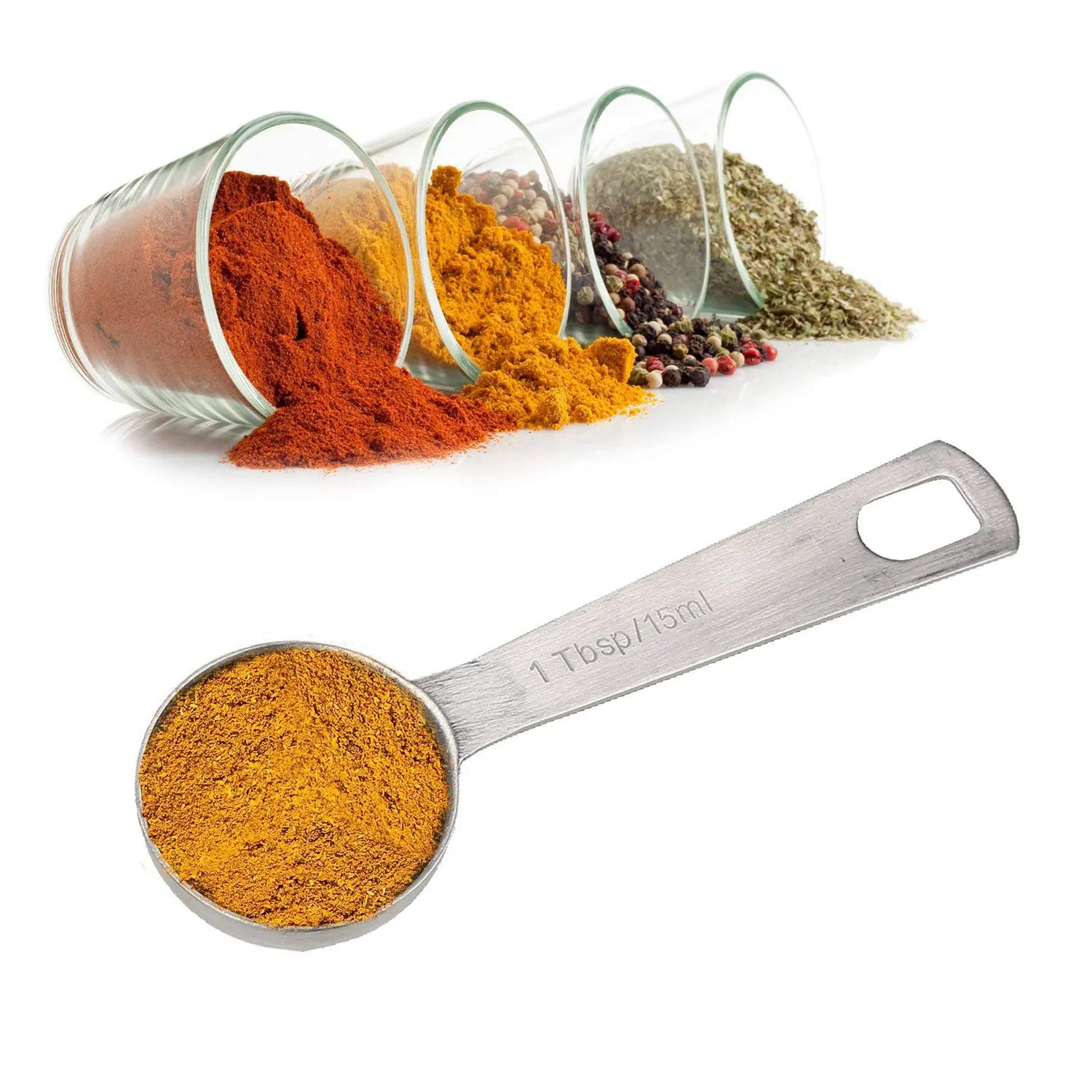 

AAAF 2 Set Stainless Steel Stackable Measuring Spoons For Dry And Liquid Ingredients Etched Marked, 1 Set With Detachable Ring H