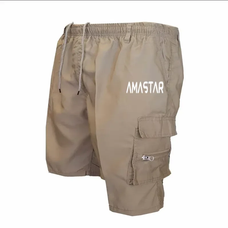 Men's Paris Printed Cargo Shorts Fashion Casual Multi-pockets Work Shorts Outdoor Loose Elastic Waist Running Shorts Sweatpants