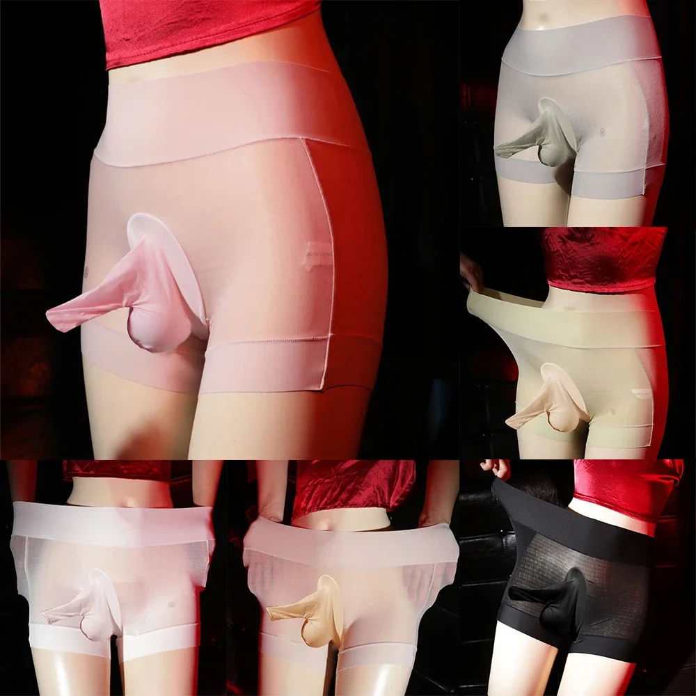 Sexy Men Oil Shiny See Through Underwear Glossy Briefs Elephant Nose Meshshorts Gay Man Underpant Exotic Underpants