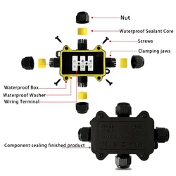 Caja de conexiones impermeable para exteriores IP68, Mini caja de conectores de 3/4 vías con plástico PC y Terminal, diseñada para cables enterrados, color negro