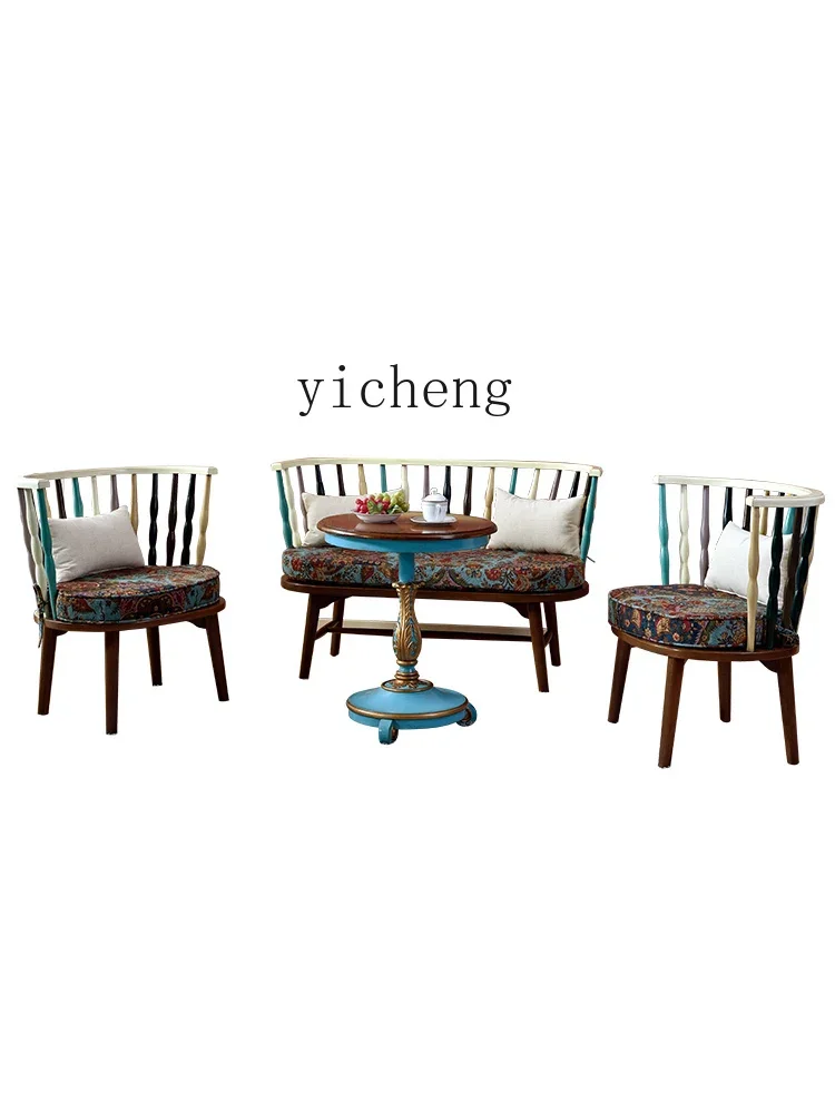 YZ-25  Solid Wood Leisure Table and Chair Set Balcony Stress Relief Reception Sofa Chair Small Round Table  Simple Small Apartme