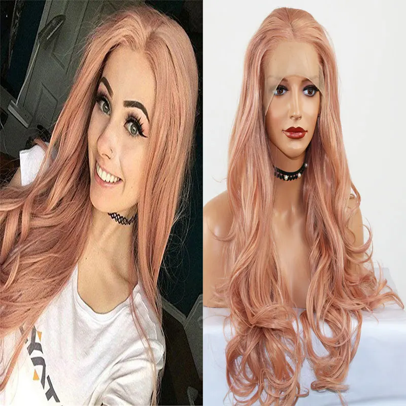 Rose Pink Body Wave Hair Wig Synthetic 13x4 Lace Front Wigs High Quality Heat Resistant Fiber Hair Middle Parting For Women Wigs