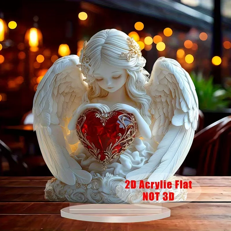 1PCS Red Heart Crystal Angel Desktop Decoration Sculpture Valentine's Day Gift Home Exclusive Office Decoration Bedroom Decora