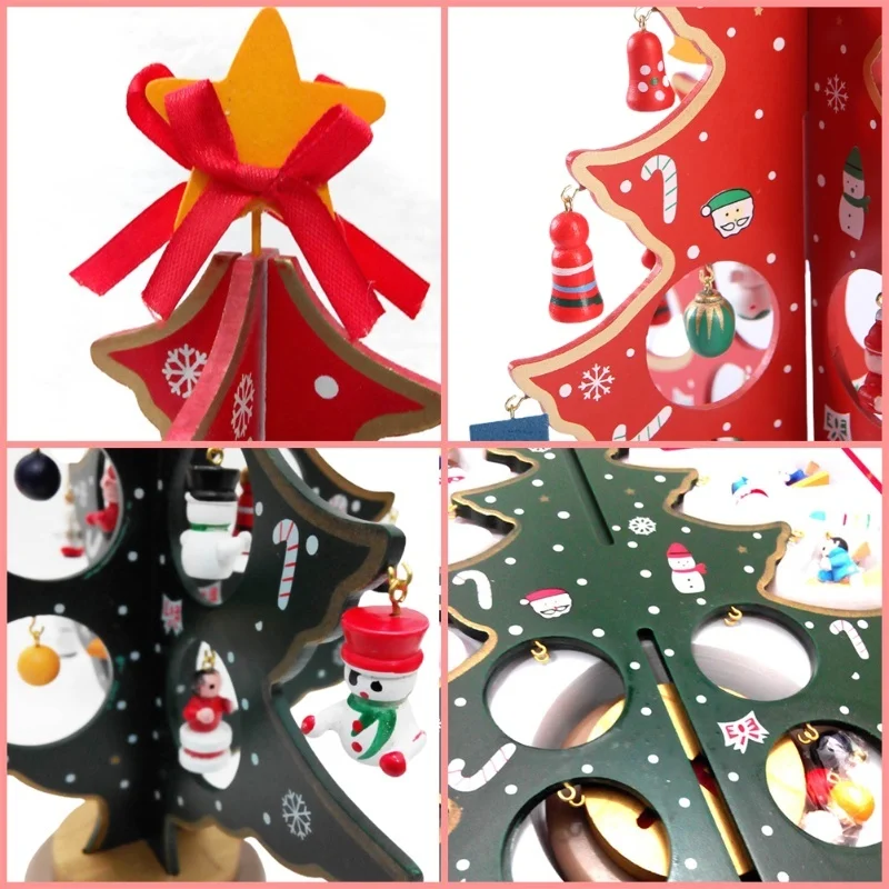 Desktop Christmas Tree Decoration Mini Wooden DIY Christmas Tree Ornaments Children  Gift