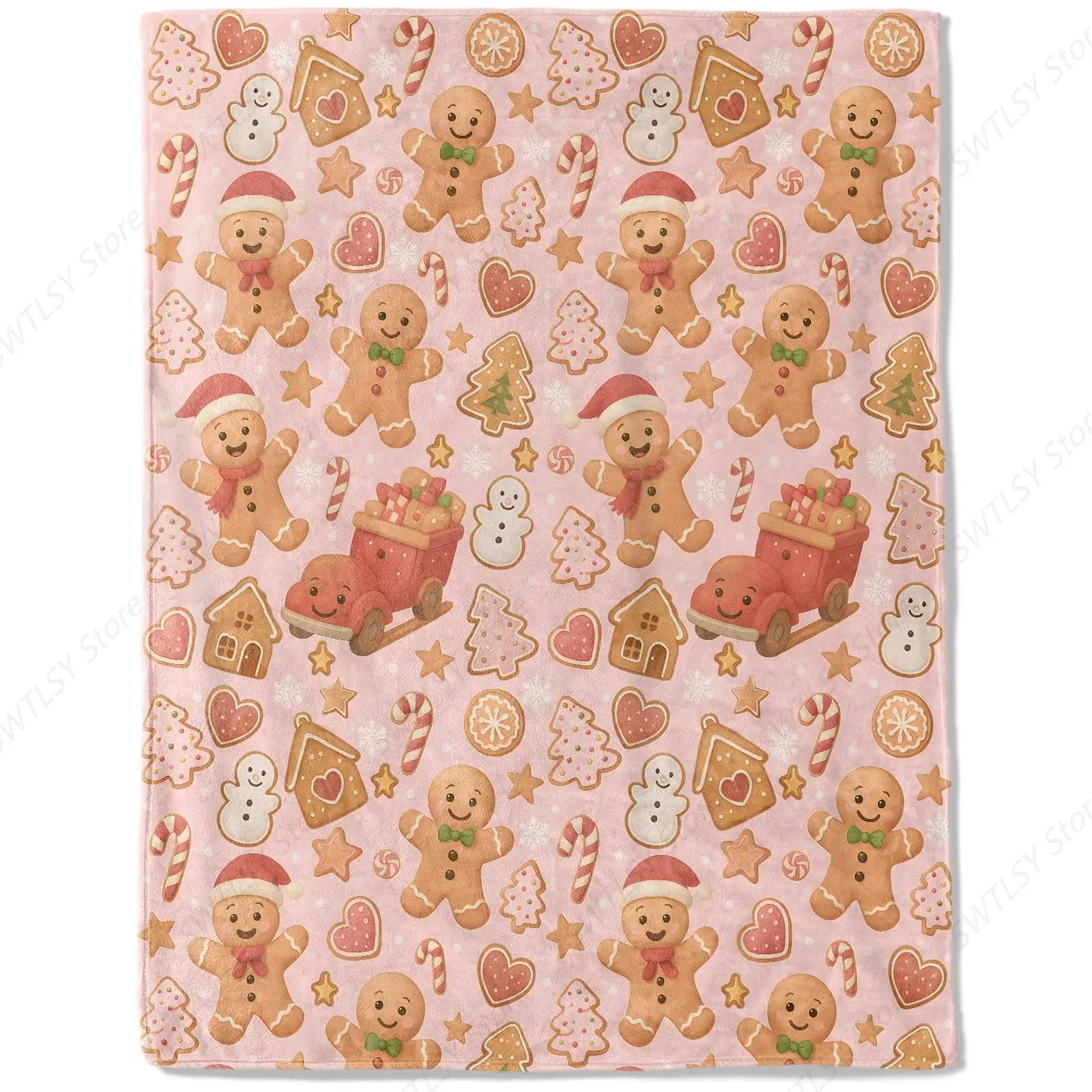 

Пряничное рождественское декоративное одеяло, украшение с принтом в виде сердца ярких цветов, мягкие фланелевые зимние одеяла для дивана-кровати