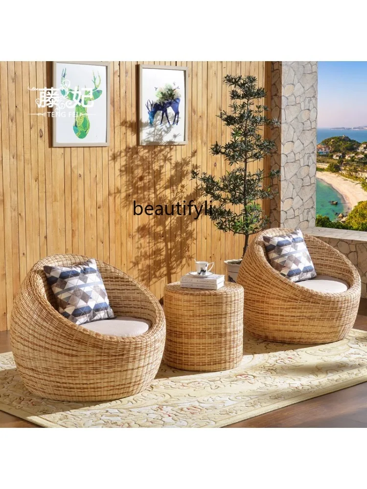 Real Cane Tea Table Three-Piece Balcony Leisure Fashion Bamboo Rattan Sofa Table and Chair Combination furniture