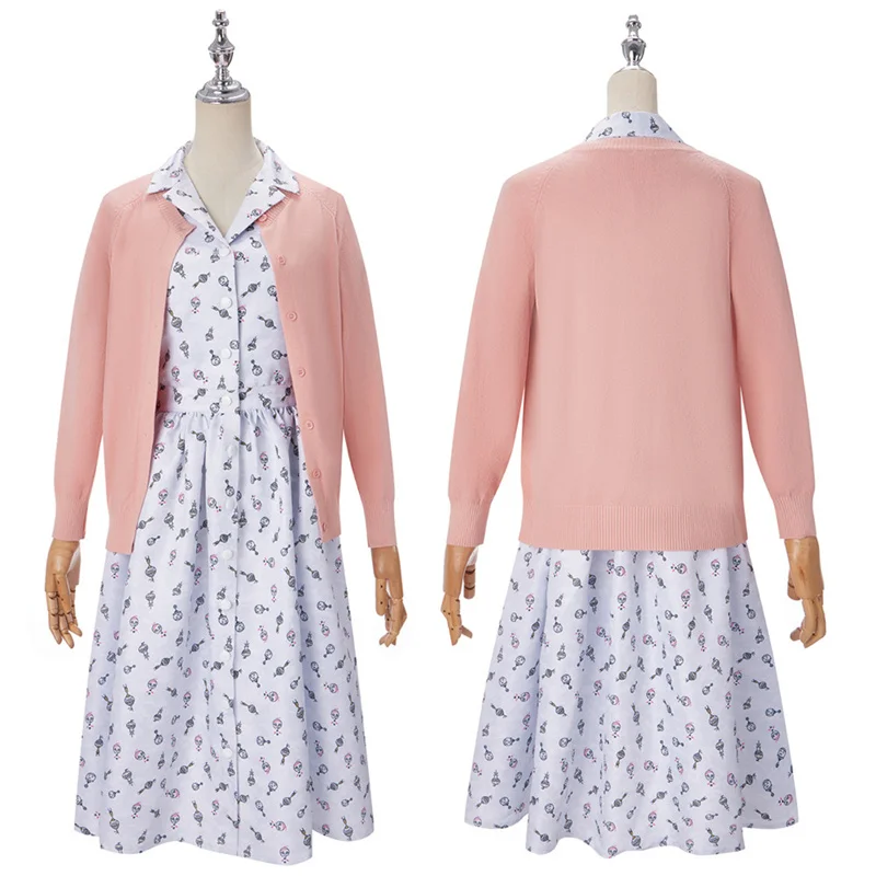 ماتيلدا ملكة جمال العسل تأثيري حلي المرأة الموسيقية فستان زهري أبيض مع سترة محبوكة هالوين كرنفال الزي الطرف