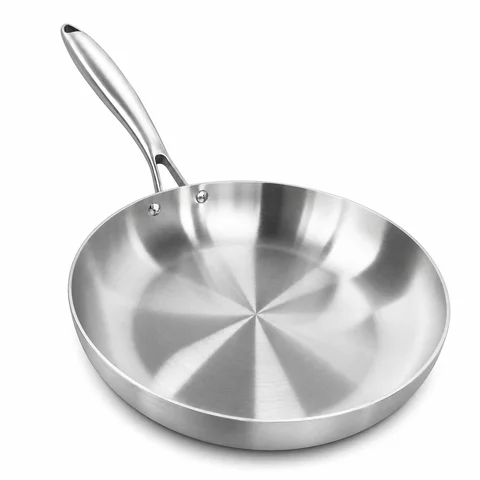 Stainless Steel Frying Pan with Long Handle, Skillet Pan for Cooking, Home Kitchen Fry Pan with Riveted Handle Hanging Hole