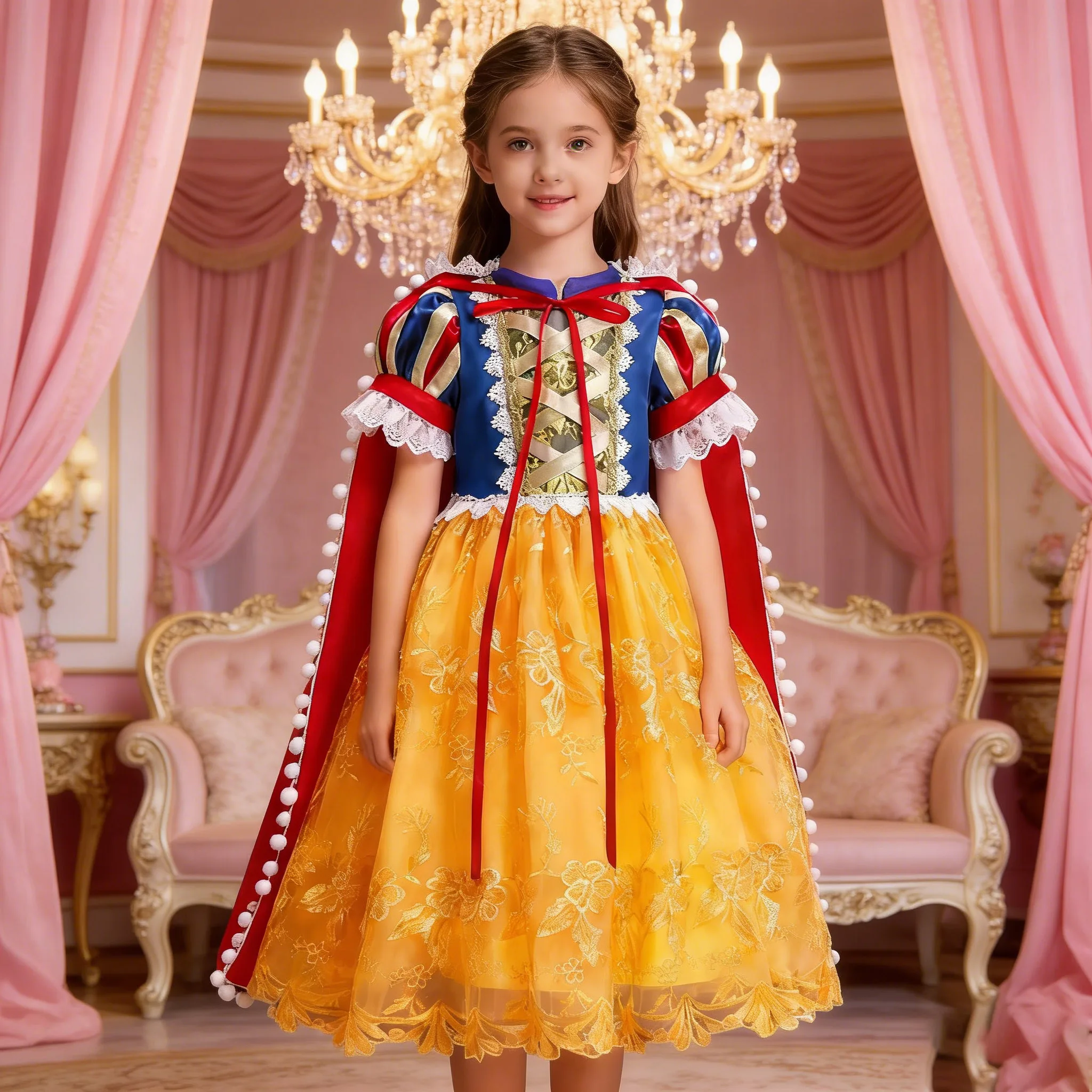 Deluxe Prinzessin Kleid mit Umhang Mädchen Fee Kinder Weiße Prinzessin Cosplay Kostüm Kleid Kleinkind Karneval Bekleidung Geburtstag Dress up