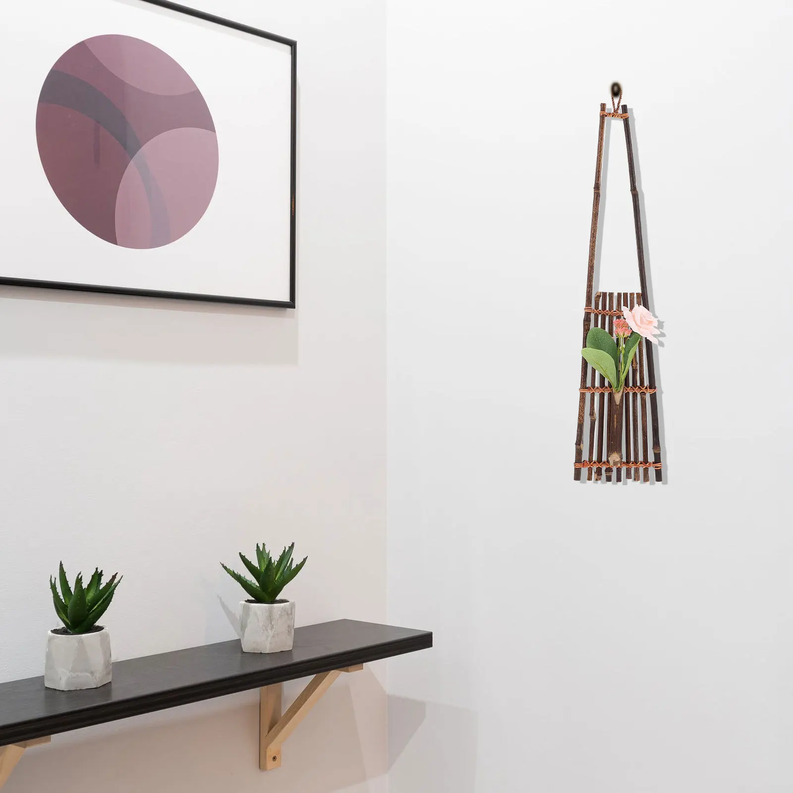 

1Pcs Zen Style Decorative Bamboo Vase Wall Hanging Flower Vase Home Decor Flower Arrangement Container Wall Adornment