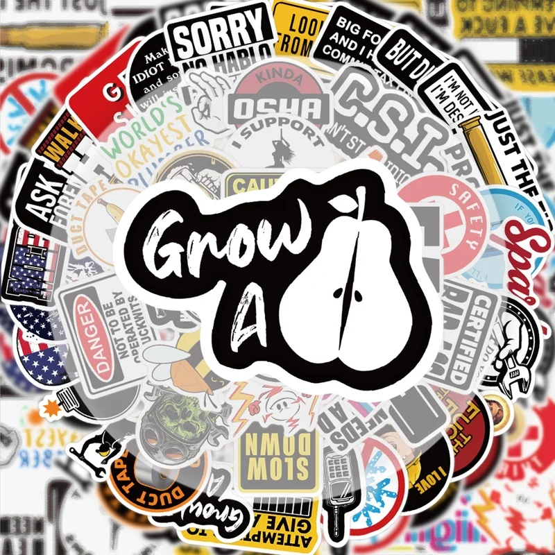 50, dekorative Graffiti-Aufkleber mit satirischen und humorvollen Sätzen, lebendige Aufkleber, geeignet zum Dekorieren von Wasserflaschen, Laptops, Mobiltelefonen, Koffern, Skateboards, Gitarren,