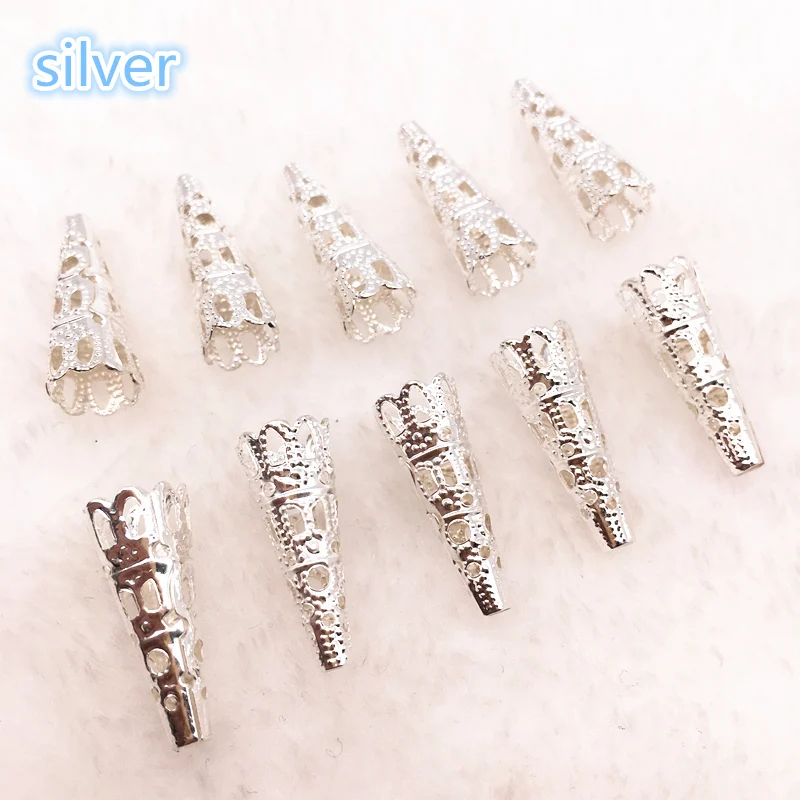 

50pcs / lot 23 x7mm Alloy Caps Bead Hollow Out Flower Bugle Filigree Bead End Cap Cone Jewelry Making Components finder