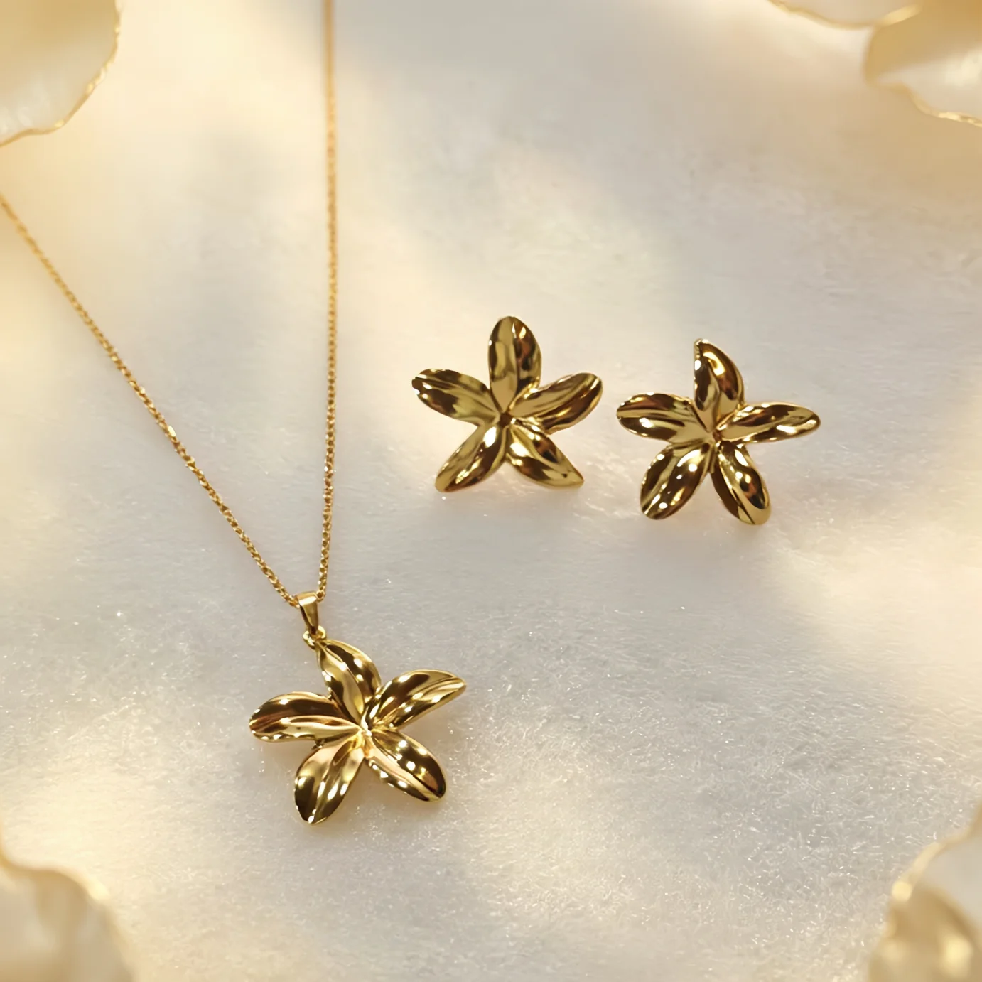 3D Printing Jewellery - طقم مجوهرات من قطعتين بتصميم زهرة