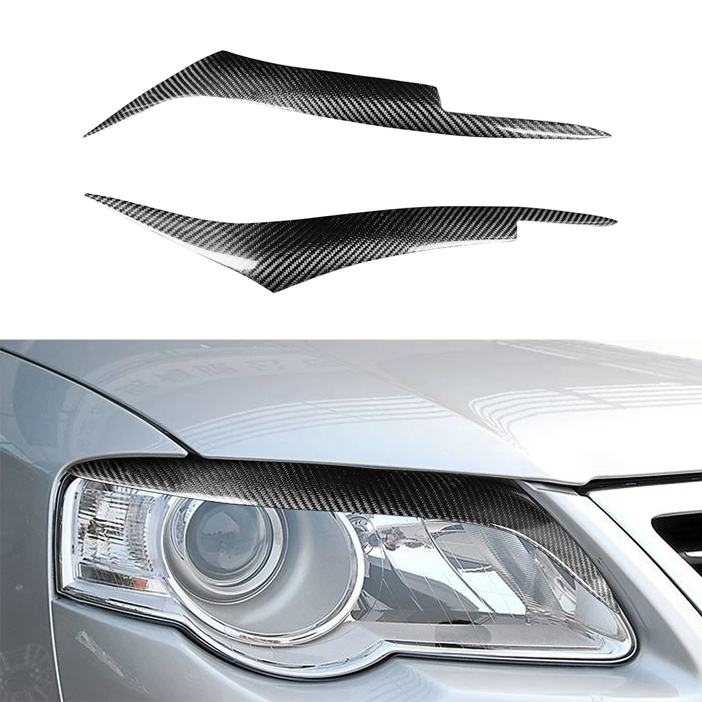 

1pair Real Carbon Fiber Car Headlights Eyebrow Eyelids Trim Cover For Volkswagen Magotan R36 2007 2008 2009 2010