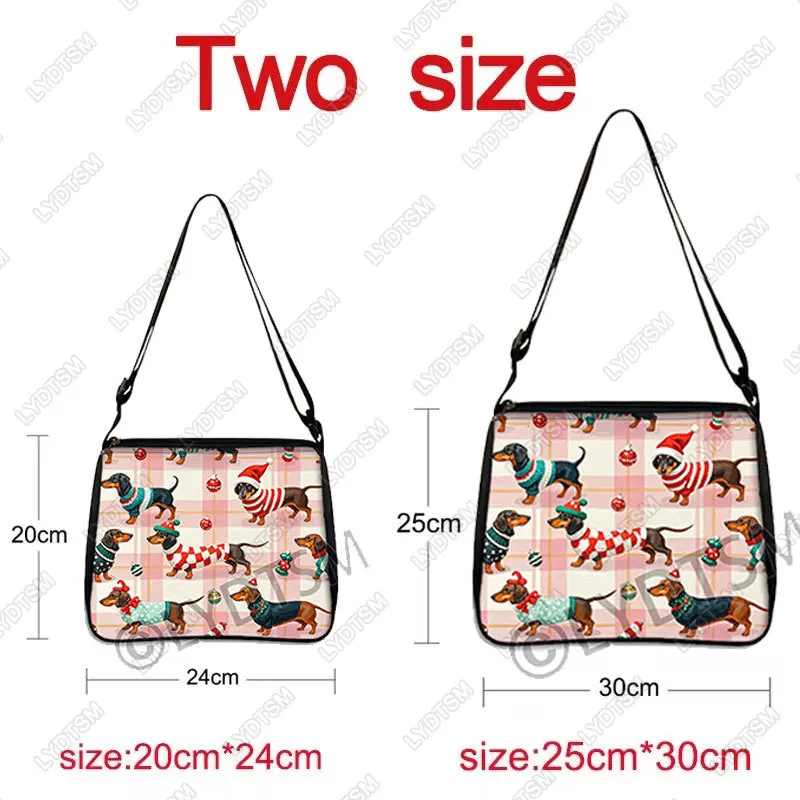 Christmas Snow Fun Dachshund Dog Graphic Print Shoulder Bags for Travel Christmas Tree Women Handbag Messenger Bags Phone Holder