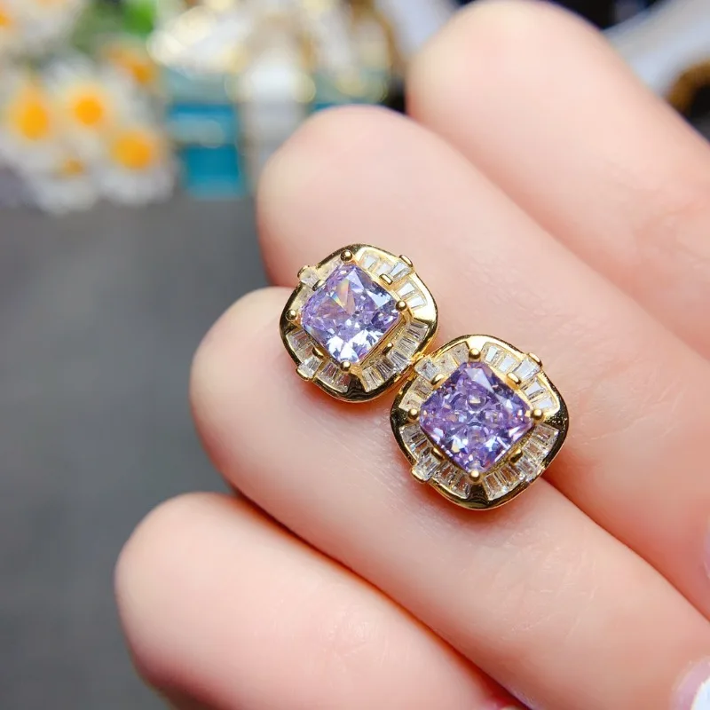 Real Purple Moissanite Diamond Stud Earrings D Color 1ct 925 Sterling Silver  Earrings Wedding Fine Jewelry for Women