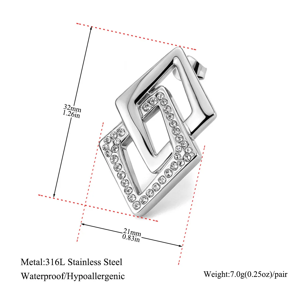 JeeMango Geometrische Doppel-Rhombus-Zirkon-Ohrringe für Damen, Edelstahl, goldfarben, Kristall-Ohrring, Modeschmuck, E26089 – Detail 2