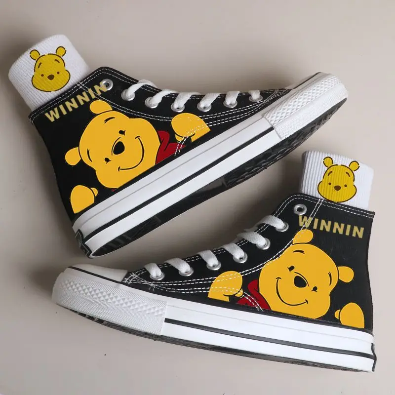 Kawaii Disney ourson femme toile chaussures haut/bas mignon dessin animé polyvalent chaussures de sport pour la mode Couple modèle chaussures