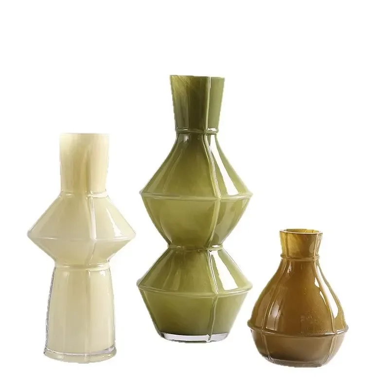 Modern Geometric Glass Vase Handmade Home Decor Elegant Flower Arrangement Centerpiece Stylish Table Ornament for Living Room