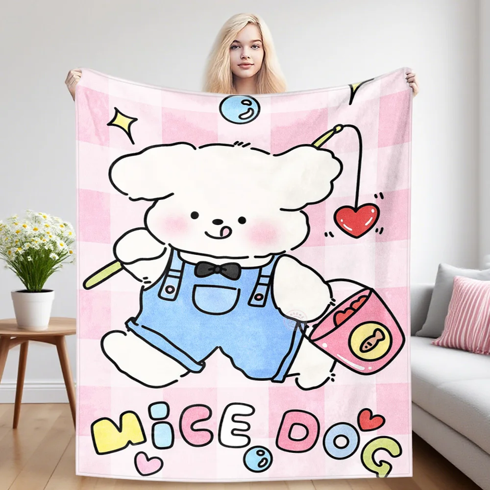 Fishing Puppy Nap Blanket,Flannel Blanket,Suitable For Sofas,Beds,Cars,Rooms,Offices,Camping,Exquisite Gift Blankets
