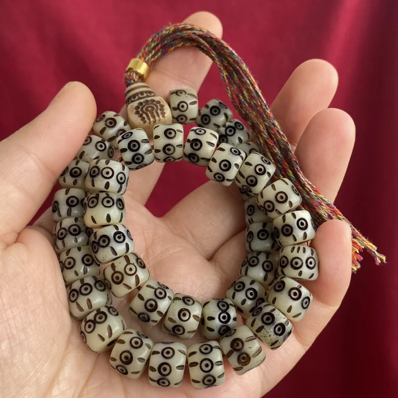 Bull Bone Carving Mantra Eye 108 Buddhist Prayer Beads Bracelet Long String Hanging Ornament Handheld