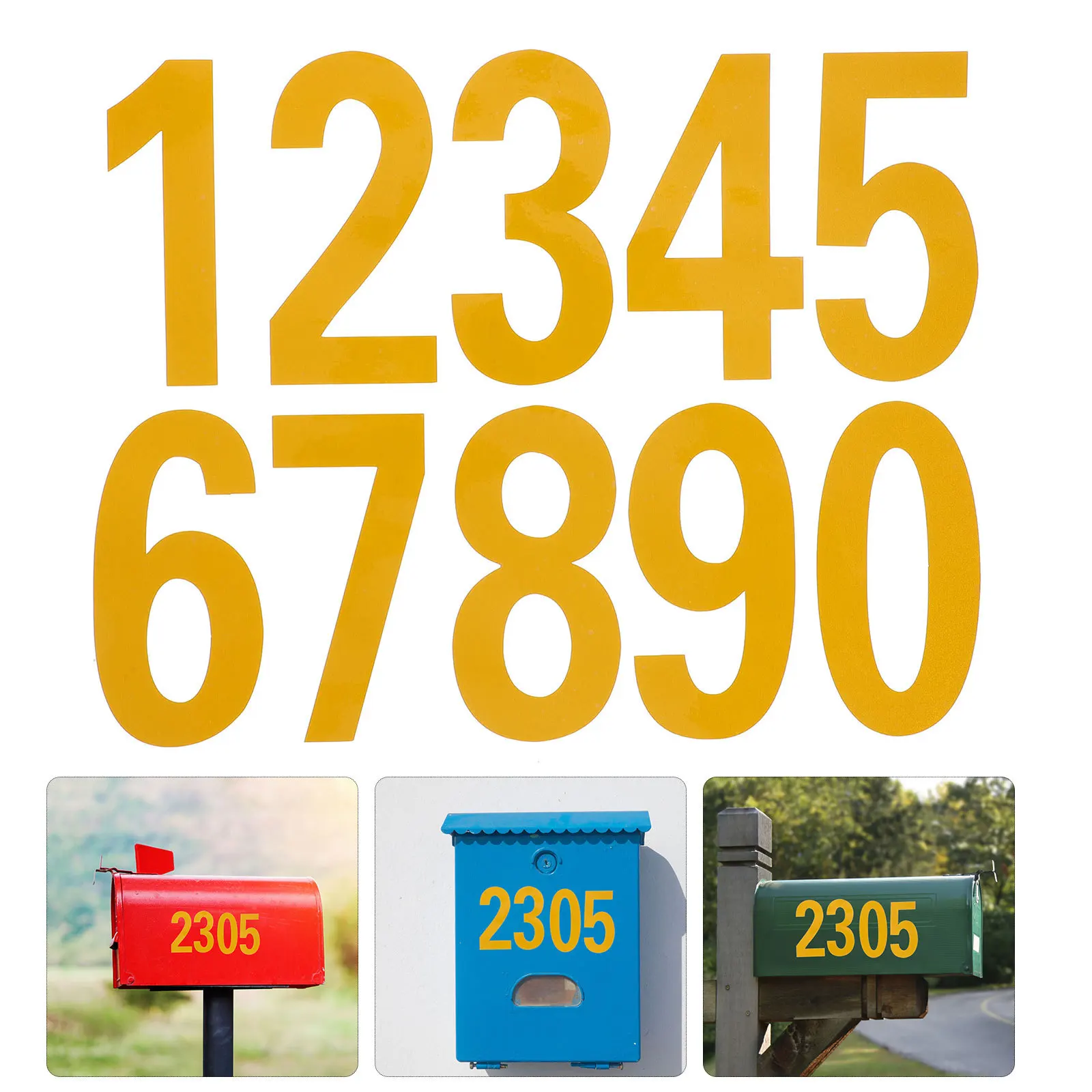 

4 Sheets 4 Inch Yellow Digital Stickers Self Adhesive Mailbox Numbers Decals Outdoor Reflective House Address Labels Gardening
