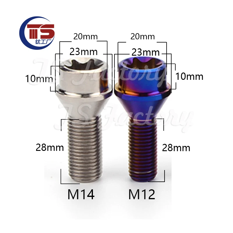 TS 1 lot=20pcs Titanium Alloy Automotive Wheel Titanium Alloy Modified Screws M12X28X1.5/1.25mm/M14X28X1.25/1.5mm Hub Screws