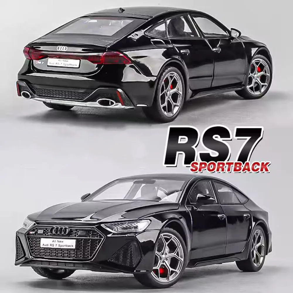 

1:24 AUDI RS7 Игрушки из сплава, автомобили, литые под давлением модели колес, перевернутые, 6-дверные открытые транспортные средства, легкая музыка, миниатюрный автомобиль, коллекция для мальчиков, забавные
