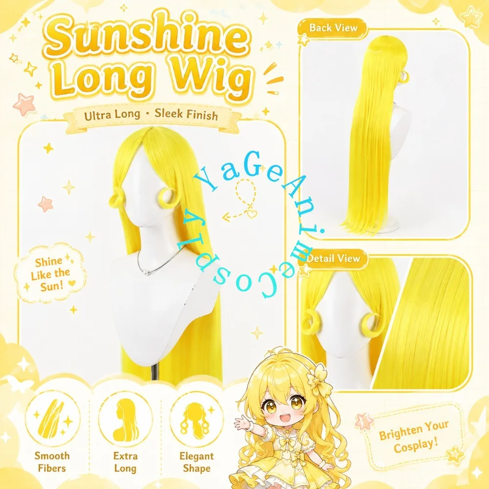 Wig Props Maetel Cosplay Wig Extra Long Blonde Straight Hair Simulation Scalp Style Classic Anime Wig