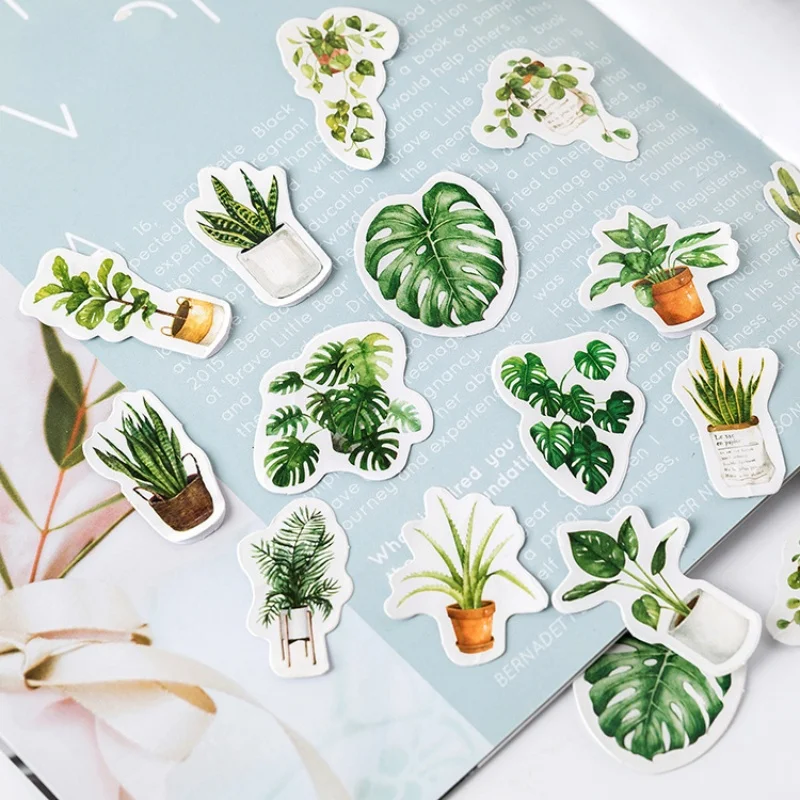 45 Pieces Per Pack Green Potted Plant Stickers Fresh Natural Style Scrapbook Decoration Materials Photo Album Diy Stickers