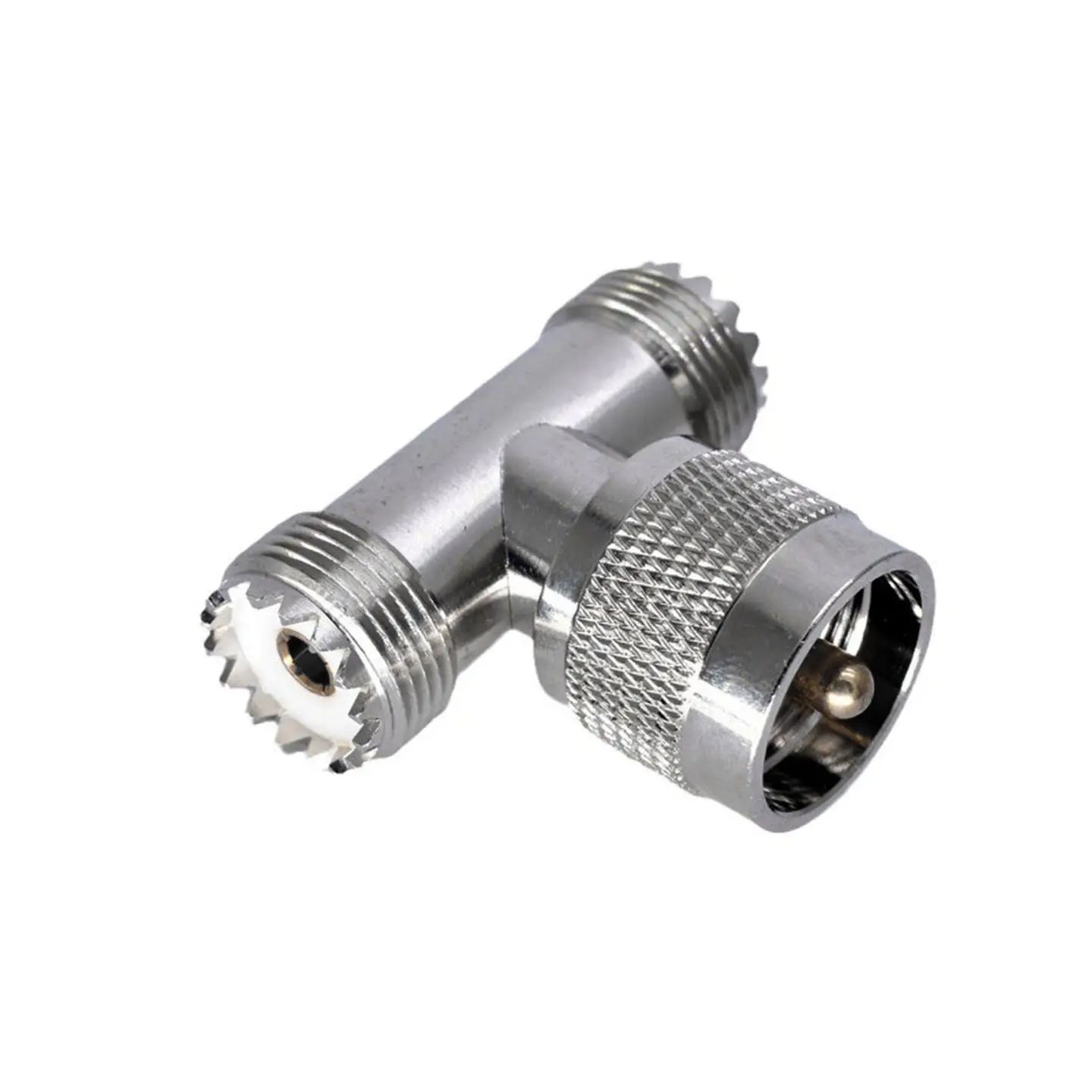 UHF T-Shaped Adapter 1 Male to 2 Female, UHF-JKK Connector, PL259 to Dual SO-239 Splitter, for Ham Radio CB Radio Antenna System