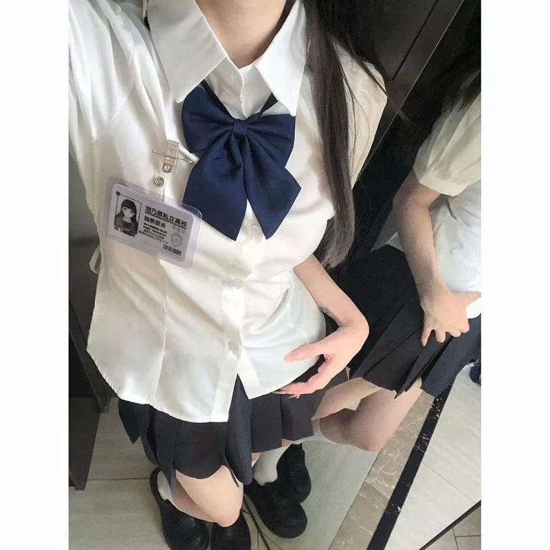 Korean Fashion Preppy Style Jk Bandage Short Sleeve Shirt Ladies Summer Y2K Slim Elegant Bow Tops NewWhite Sweet Shirt Women