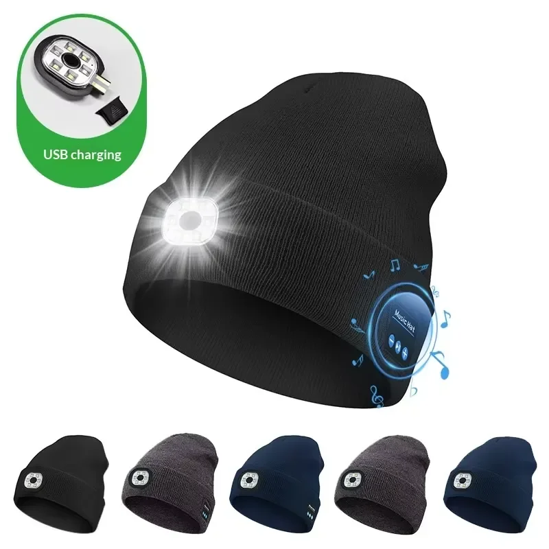 BOLRZO Waterproof three-dimensional music LED light luminous knitted hat outdoor Christmas hat