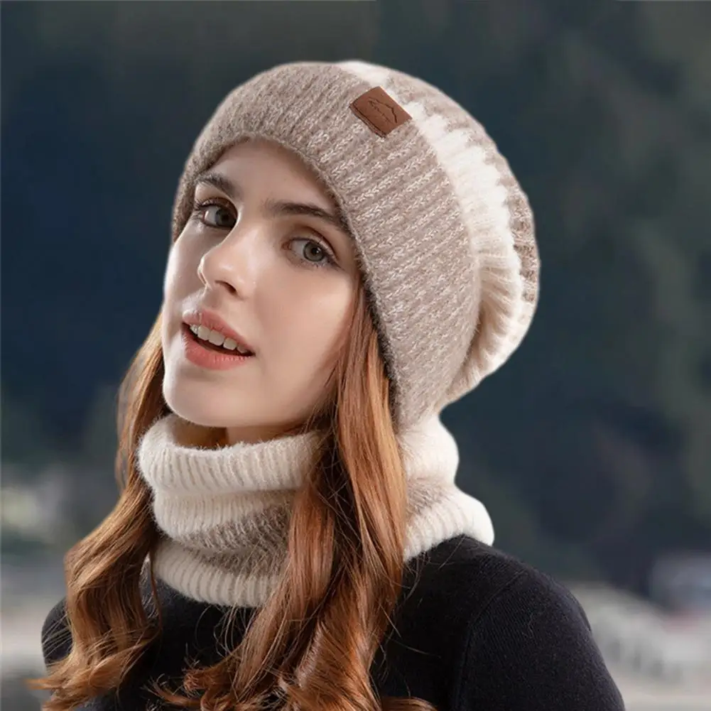 Neck Warmer Beanie Hat Soft Fleece Lined Hat Scarf Set for Women Warm Winter Beanie Windproof Scarf Combo Ideal for Cold