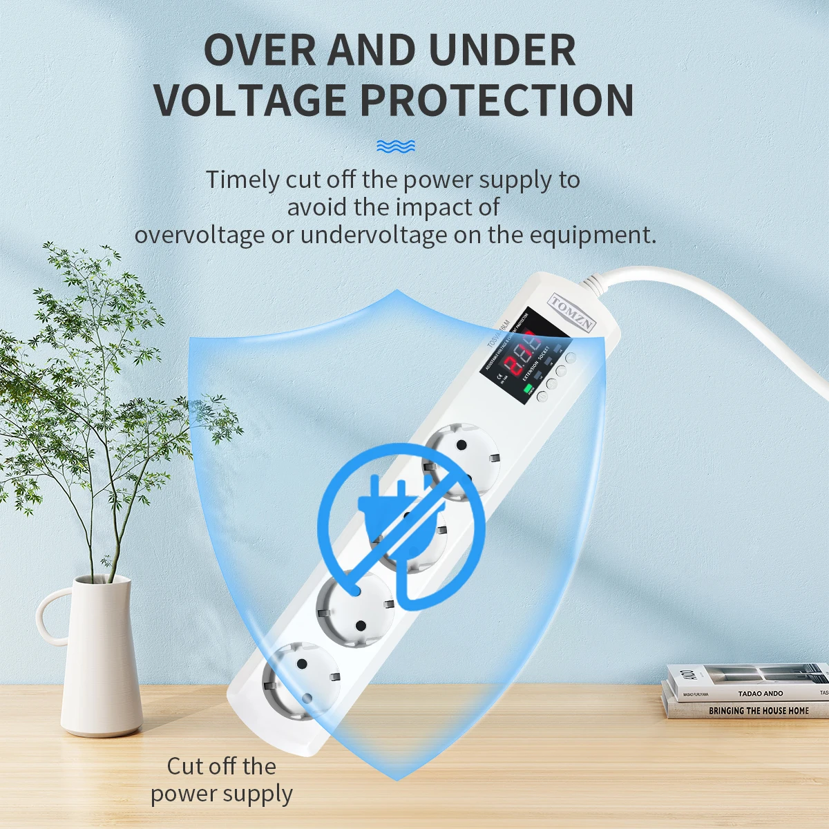 TOMZN TOSVA-16LM EU Plug Socket 4 AC Outlets Automatic Voltage current Protector 220V Adjustable 16A Power Protector Wall