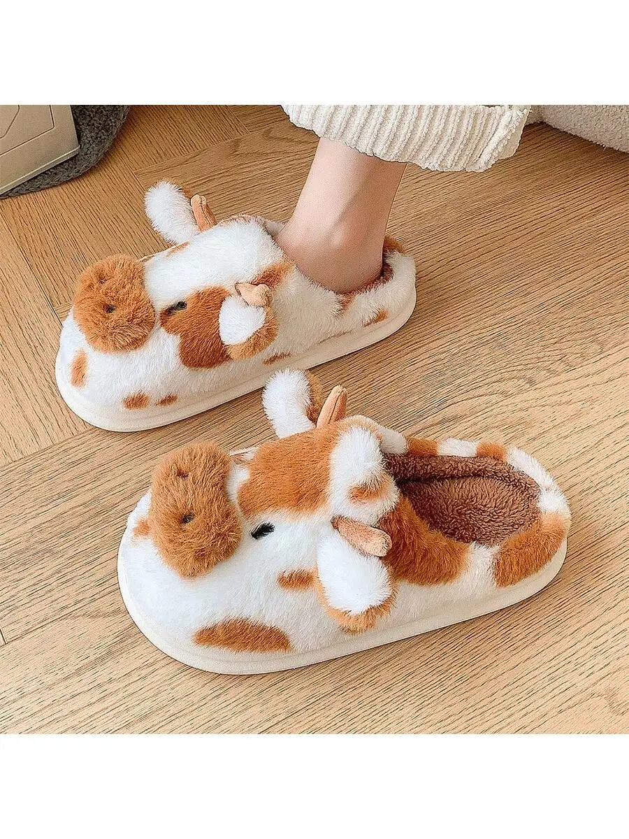 Women's Slippers with Spotted Cow Hair and Indoor Slippers, Warm and Thick-Soled Plush for Autumn and Winter image 4